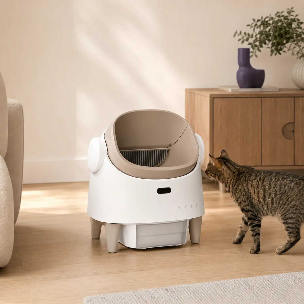 Tail & Co. automatic litter box in a minimalist living space