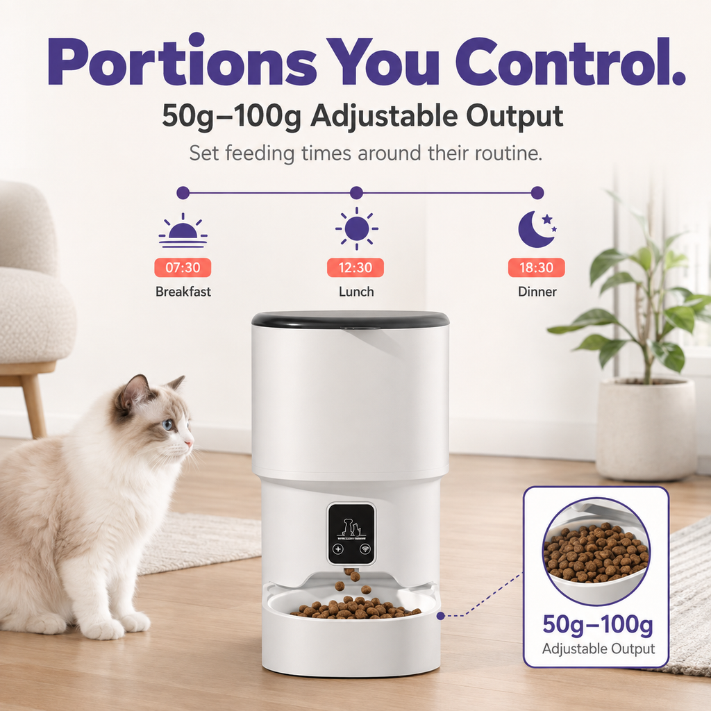 Tail & Co. Wi-Fi Automatic Pet Feeder - Consistent Food Release with four-section rotating tray