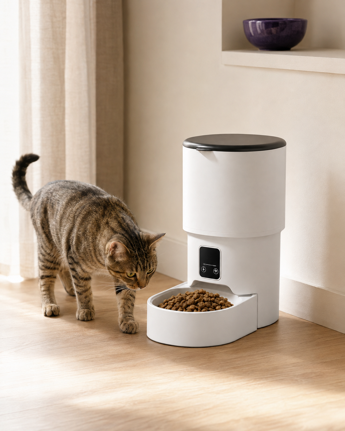 Tail & Co. Wi-Fi automatic feeder with a cat